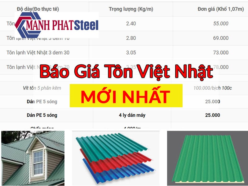 Báo giá tôn Việt Nhật mới nhất hiện nay